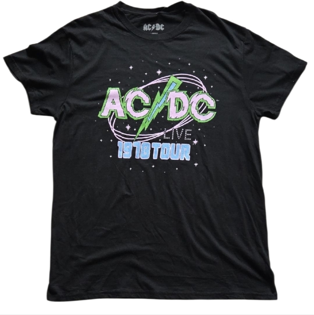 AC/DC‎ 1978 Tour Black Tee with Green and Blue Design Tee